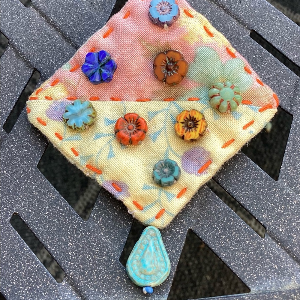 Orange and Blue Floral Brooch with Teardrop Accent